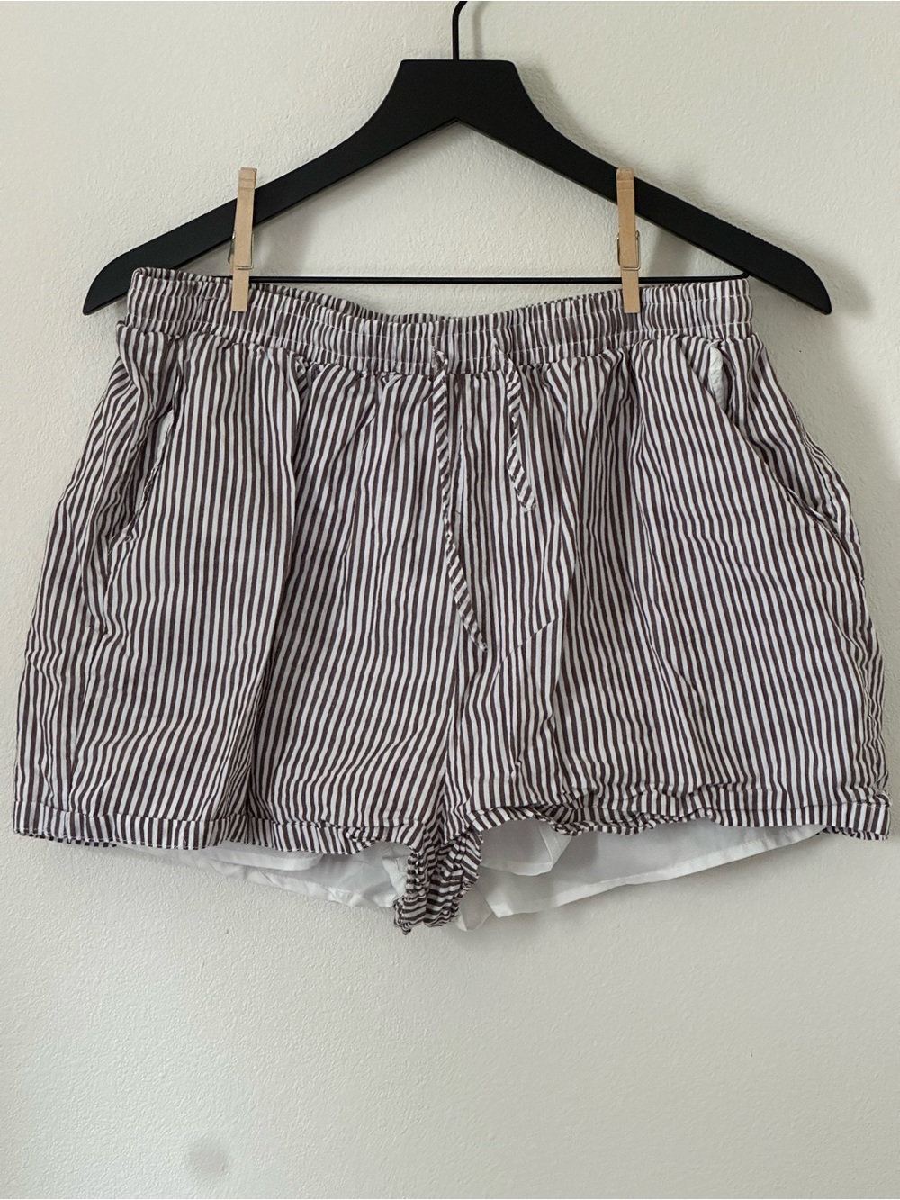 Striped White and Brown Drawstring Women’s Shorts